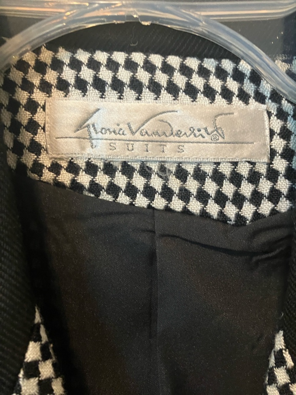 Black & White Houndstooth Double-Breasted Blazer with Black Collar - Picture 2 of 4